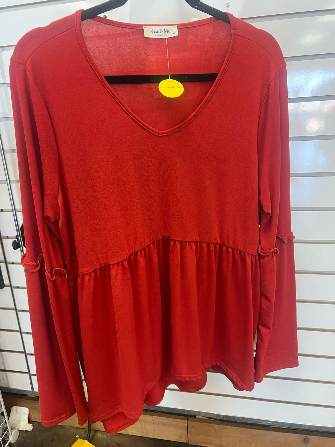 Red Ruffle Sleeve Babydoll Top
