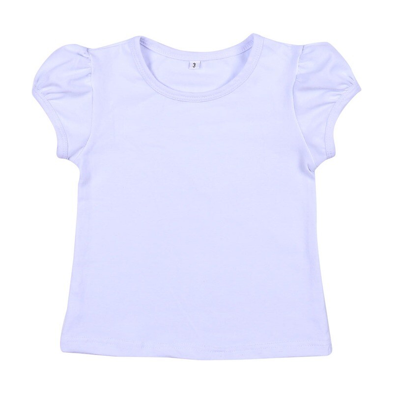 Girls Blank Puffed Sleeve T-shirt, EMBROIDERY BLANKS, Htv vinyl blanks, 100% combed cotton, white puff sleeves