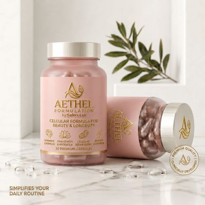 AETHEL Daily All-In-One Supplement: Complete Skin, Gut & Stress Support (30 Capsules) | FDA Approved | Formulated by Saferx Lab Experts | Made in Korea