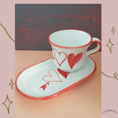 Set tazza + vassoio &quot;Cuori&quot;