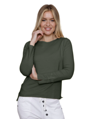 Pia Jersey Top With Star Detail - Olive