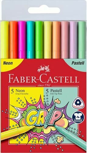 Faber Castell Neon &amp; Pastel Felt Tip Markers (Pkt 12)