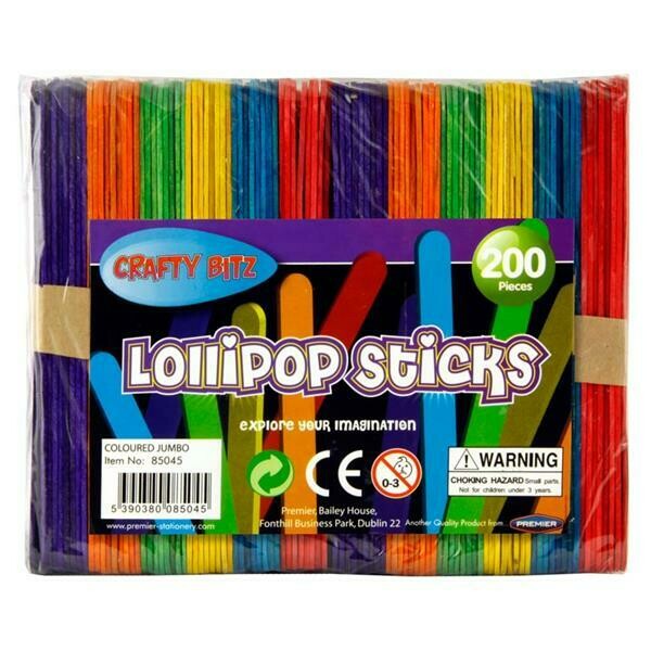 Lollipop sticks jumbo colour pkt 200
