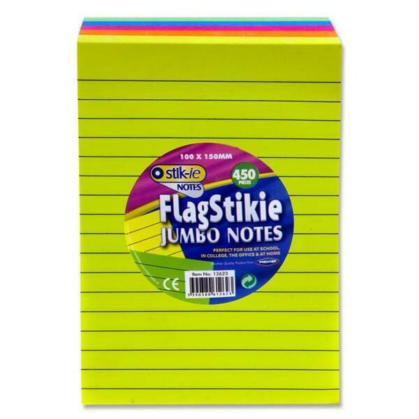 Jumbo Flag Stikie Notes 5 Colour Rainbow (100x150mm) 450 sheets