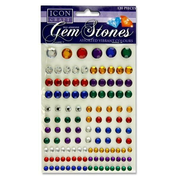 Self Adhesive Assorted Bold Gem Stones (Pkt 120)