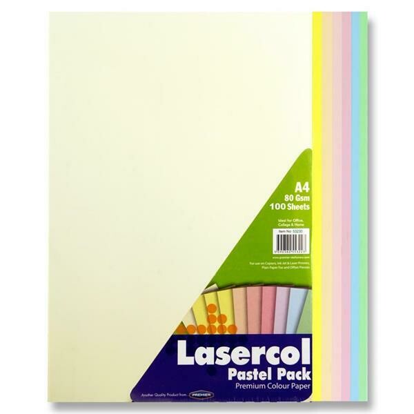 Lasercol A4 80gsm Paper Assorted Colours Pastel (pkt 100)