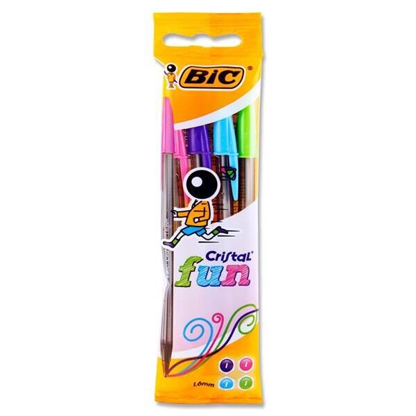 Bic Cristal Fun Pastel Assorted Pens (Pkt 4)