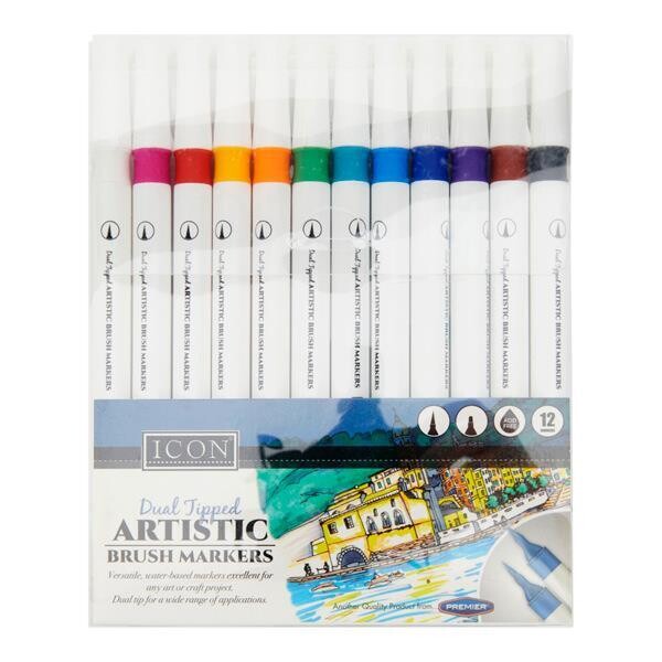 Icon Dual Tipped Brush Markers (Pkt 12)