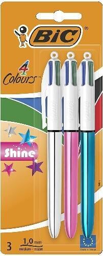 Bic Shine 4-Colour Pen (Pkt 3)