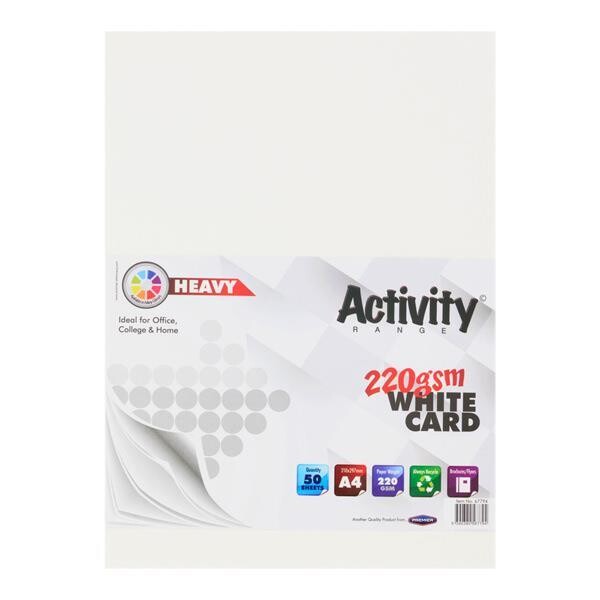 Premier A4 220gsm White Card (Pkt 50)