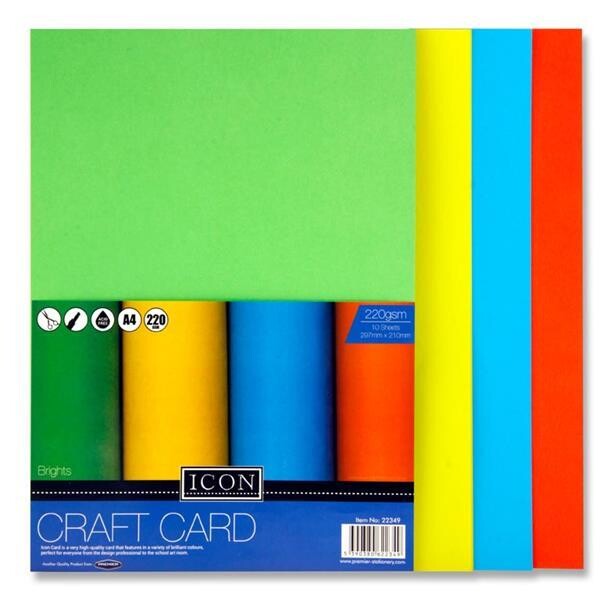Icon A4 220gsm Assorted Bright Card (Pkt 10)