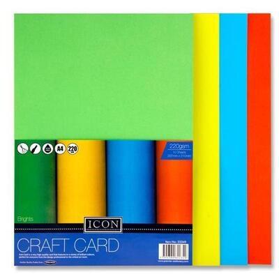 Icon A4 220gsm Assorted Bright Card (Pkt 10)