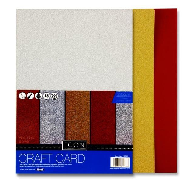 Icon A5 220gsm Assorted Glitter Card (Pkt 10)