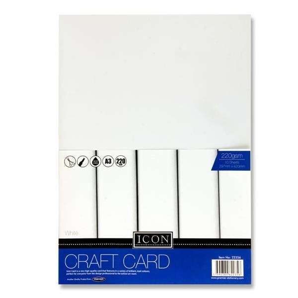 Icon A3 220gsm Assorted White Craft Card (Pkt 10)