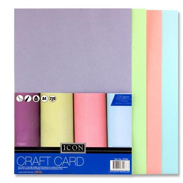 Icon A4 220gsm Assorted Pastel Card (Pkt 10)