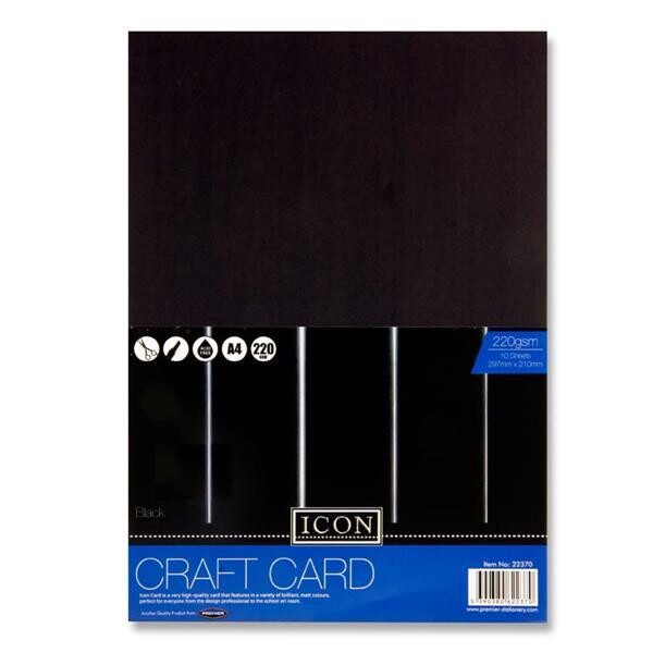 Icon A4 220gsm Assorted Black Craft Card (Pkt 10)