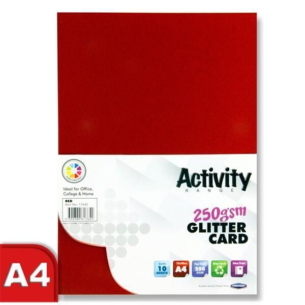 Premier A4 250gsm Red Glitter Card (Pkt 10)