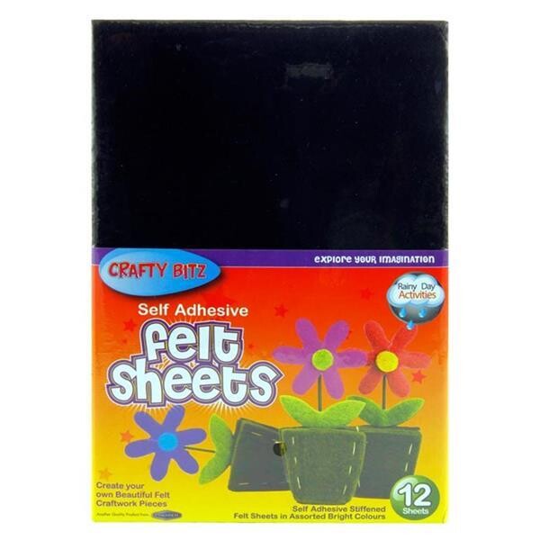 Crafty Bitz Self-Adhesive Black Felt Sheets (Pkt 12)