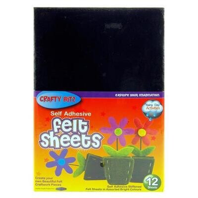 Crafty Bitz Self-Adhesive Black Felt Sheets (Pkt 12)