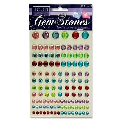 Self Adhesive Assorted Pastel Gem Stones (Pkt 120)