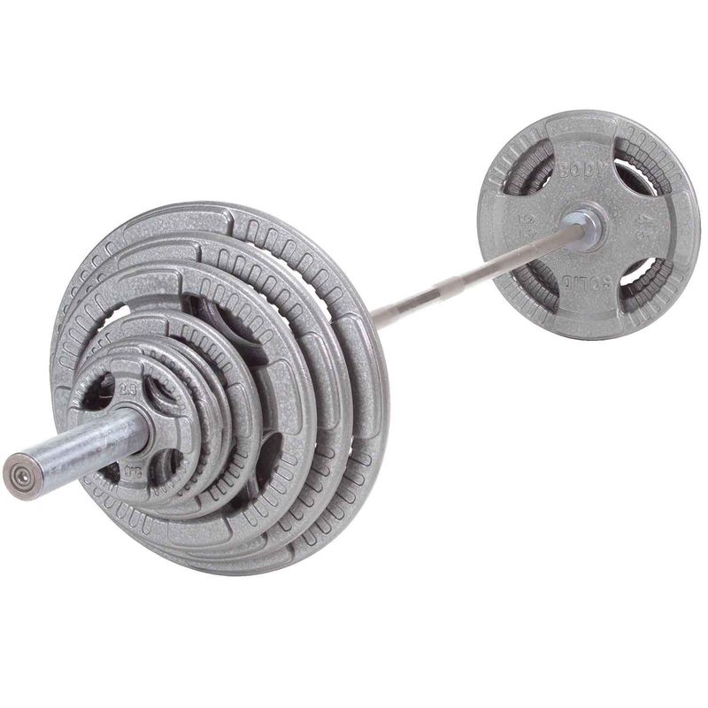 300LB OLYMPIC STEEL PLATE PACKAGE WITH A 7FT AND EZ CURL OLYMPIC BARS