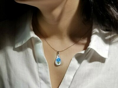 Forget-Me-Not Necklace, Medium Teardrop, White Background