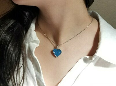 Forget-Me-Not Necklace, Heart Pendant, White Background