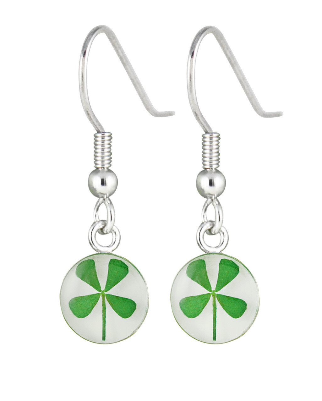 Four-Leaf Clover, Circle Hanging Earrings, White Background
