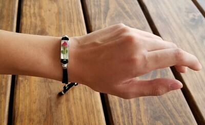 Rose Rectangle Leather Bracelet, White Background