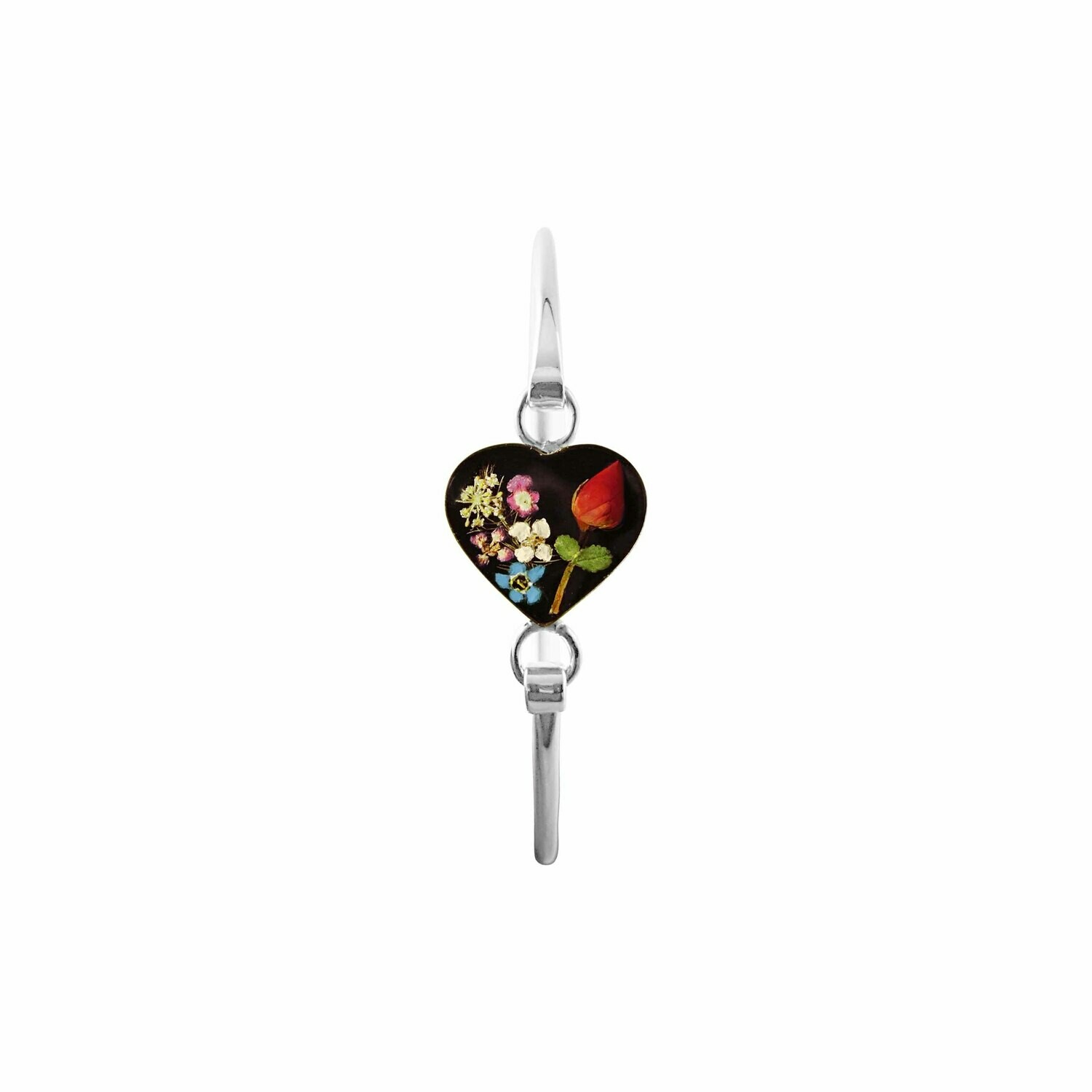 Rose &amp; Mixed Flowers Heart Bracelet, Black Background.