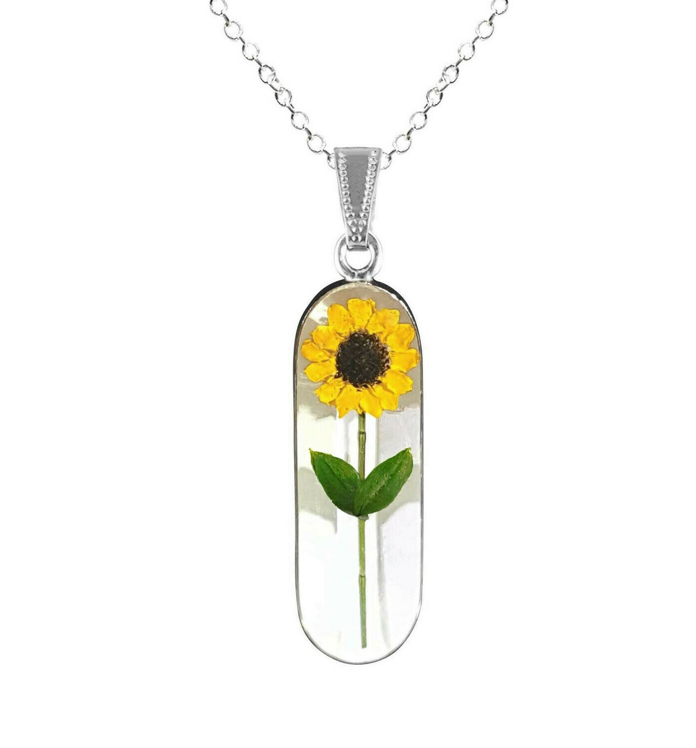 Sunflower Necklace, Large Oval, White Background