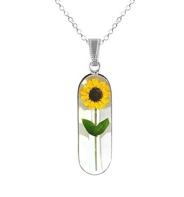 Sunflower Necklace, Large Oval, White Background