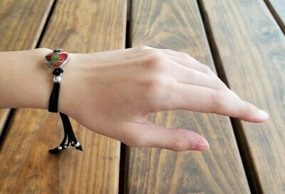 Crown Of Thorns and Rose Heart Leather Bracelet, Transparent