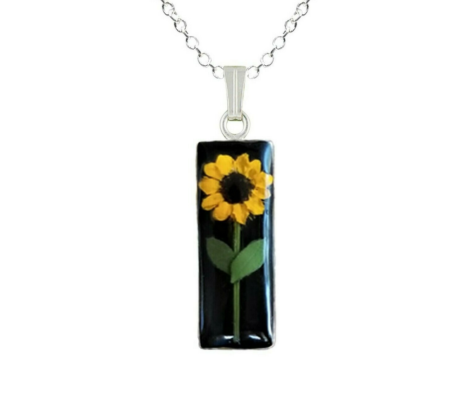 Sunflower Necklace, Medium Rectangle, Black Background