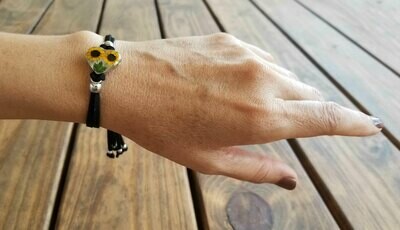 Sunflowers Leather Bracelet, Medium Heart, White Background