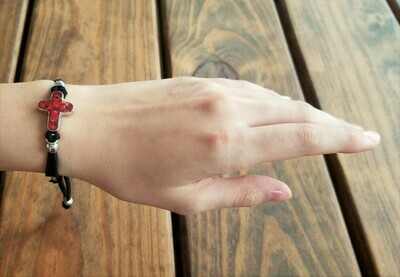 Crown Of Thorns, Cross Leather Bracelet, Transparent