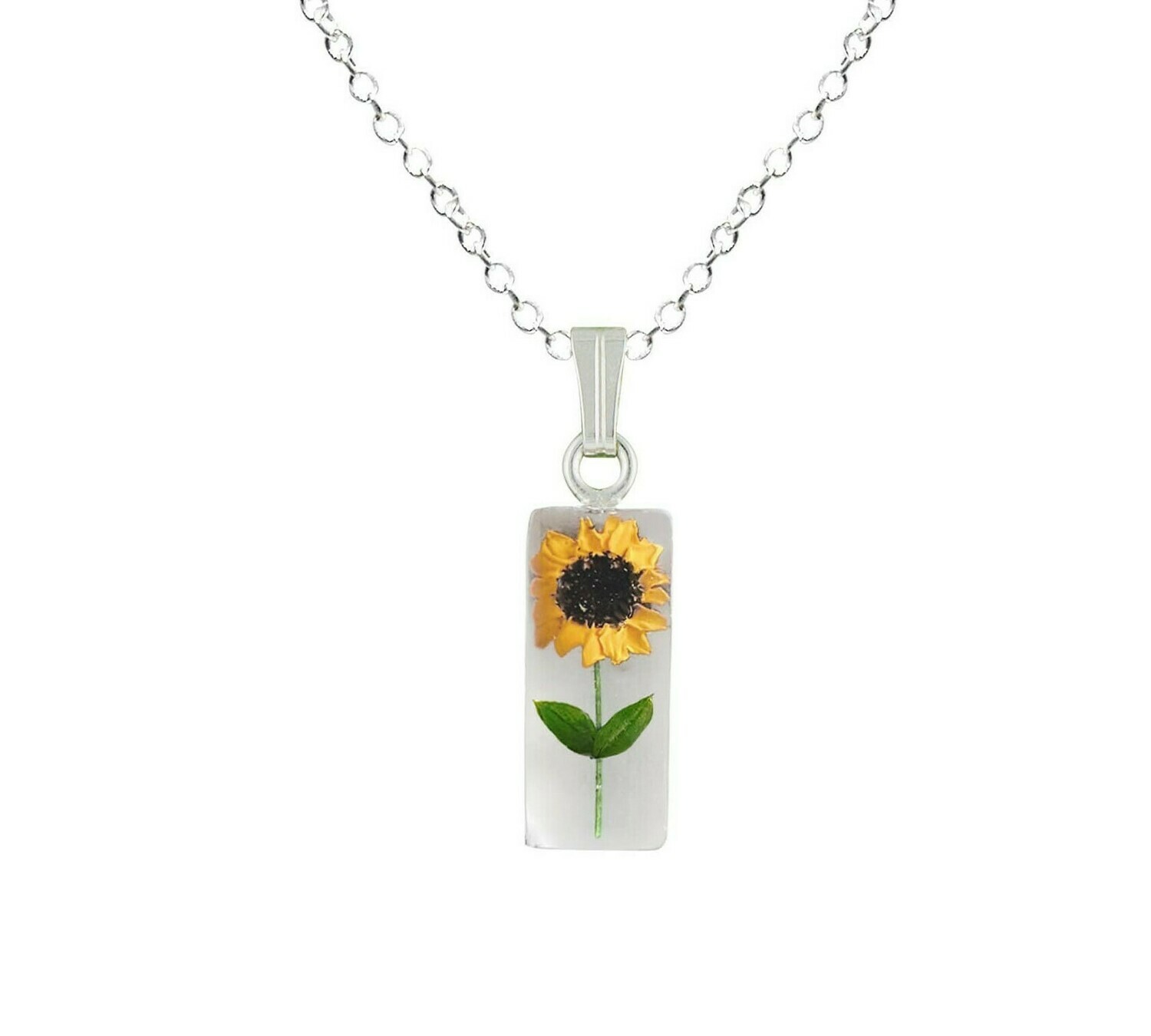 Sunflower Necklace, Small Rectangle, White Background