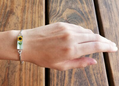 Sunflower Bracelet, Medium Rectangle, White Background.