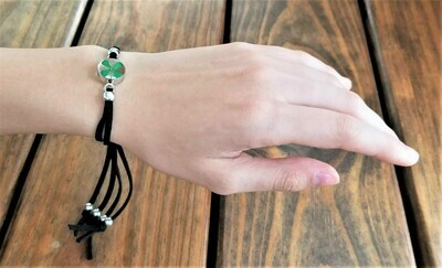 Four-Leaf Clover, Small Circle Leather Bracelet, Transparent