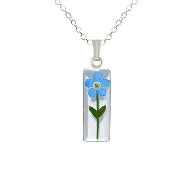 Forget-Me-Not Necklace, Medium Rectangle, White Background