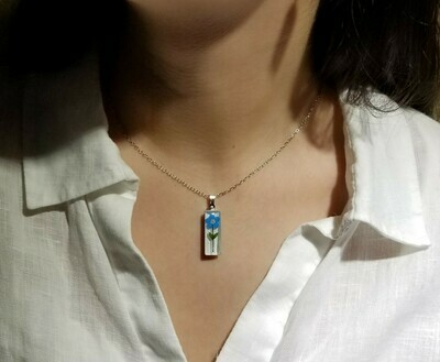 Forget-Me-Not Necklace, Medium Rectangle, White Background