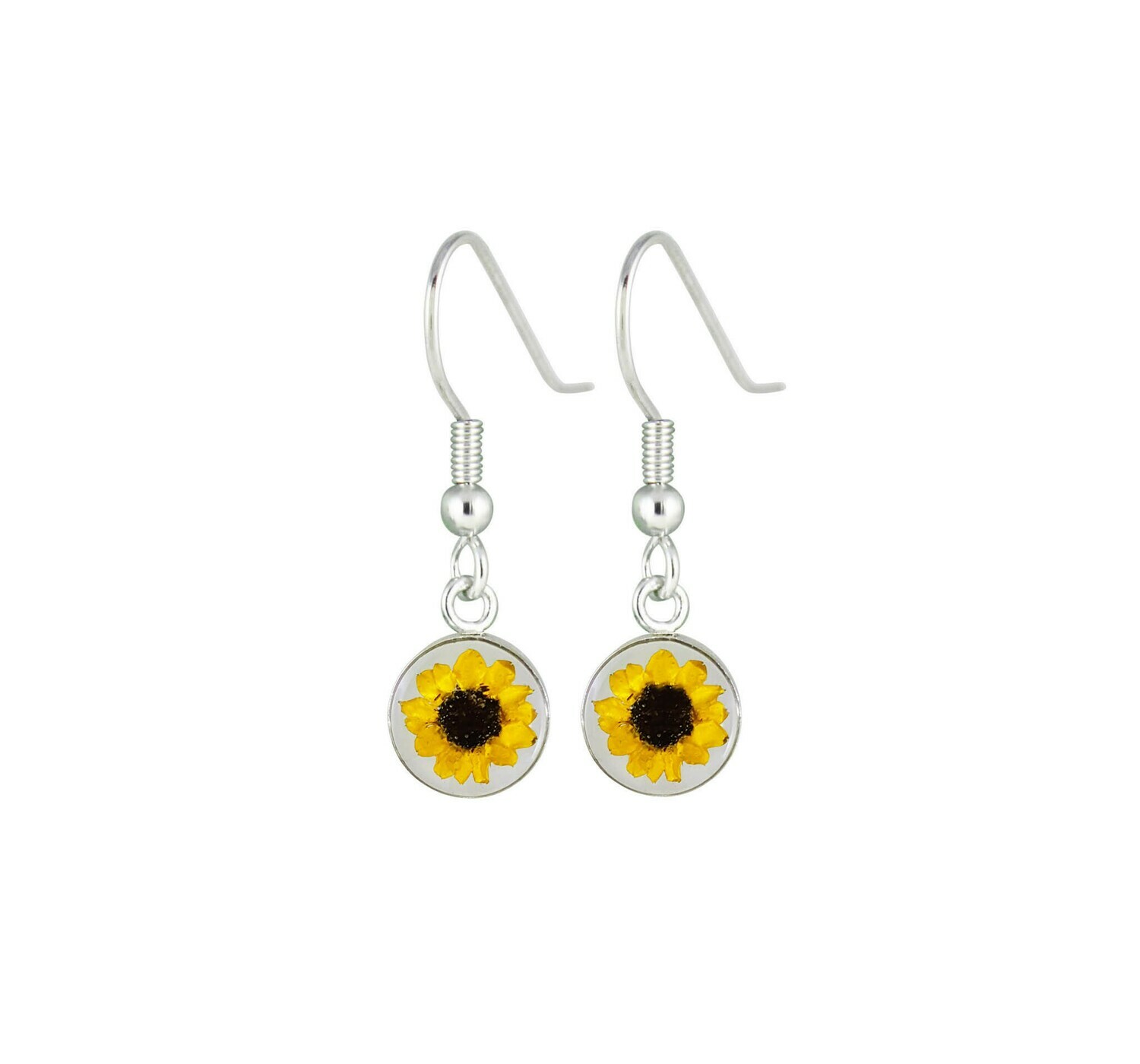 Sunflower, Small Circle Hanging Earrings, Transparent.