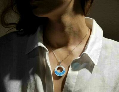 Forget-Me-Not Necklace, Full Moon Pendant, White Background