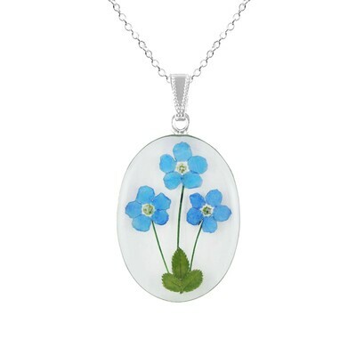 Forget-Me-Not Necklace, Large Oval, White Background