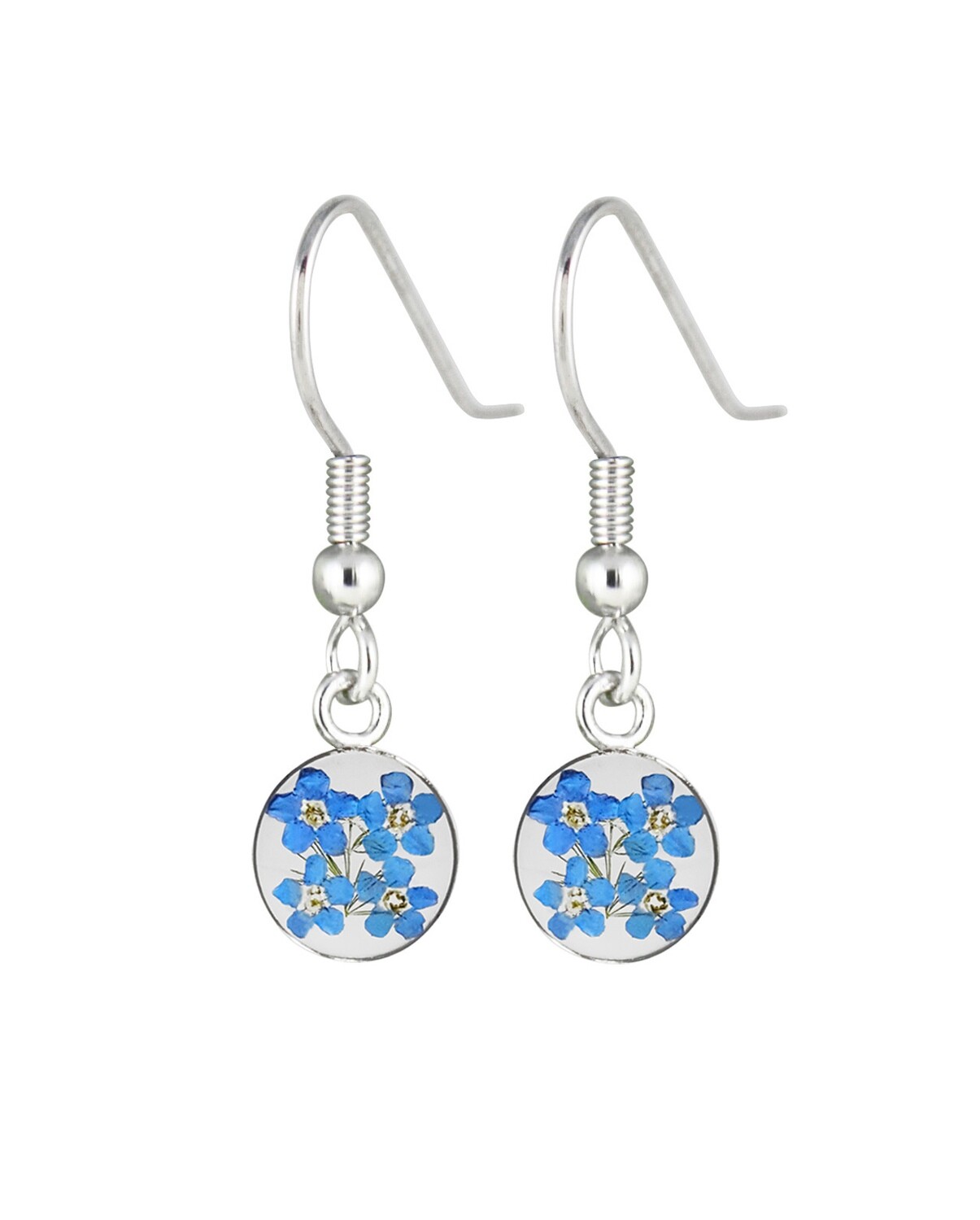 Forget-Me-Not, Small Circle Hanging Earrings, Transparent