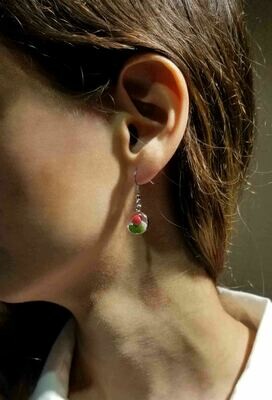 Rose, Small Circle Hanging Earrings, White Background.