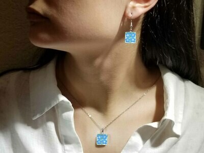 Real Forget-Me-Not, Small Square Earrings, White Background