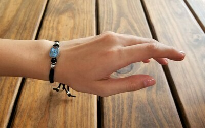Forget-Me-Not, Small Oval Leather Bracelet, Transparent