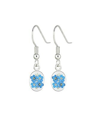 Forget-Me-Not, Small Oval Hanging Earrings, Transparent.