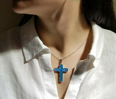 Forget-Me-Not Necklace, Large Cross, White Background